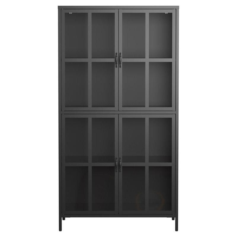 Siyah Metal Ayarlanabilir Raflı Manyetik Kapaklı Cam Kapaklı Kitaplık - 160x85x40 cm - 238546