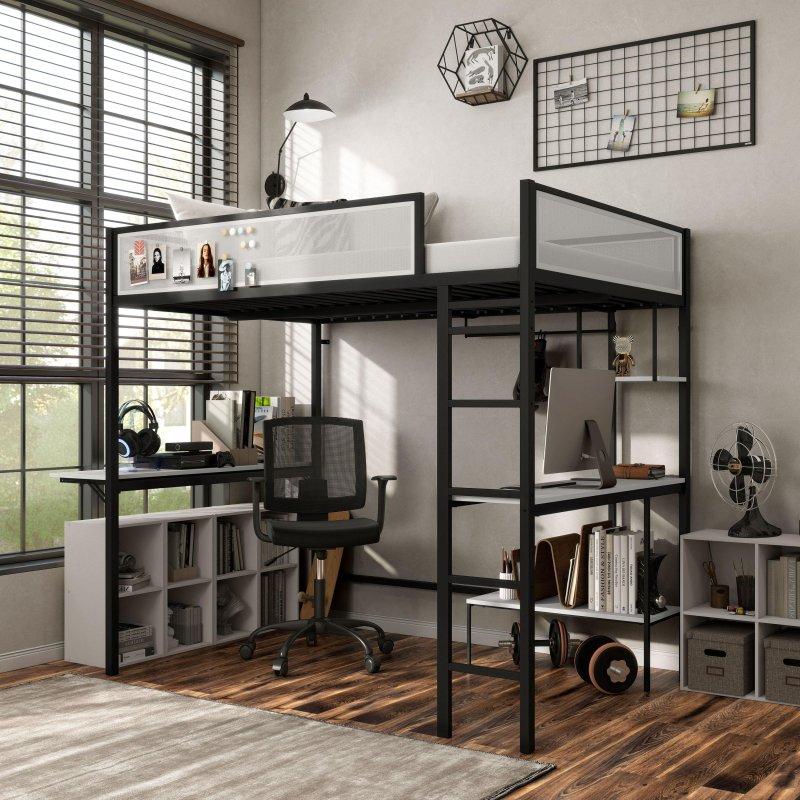 Siyah Metal Çalışma Masalı ve Dolap Askılı Ranza - 249535