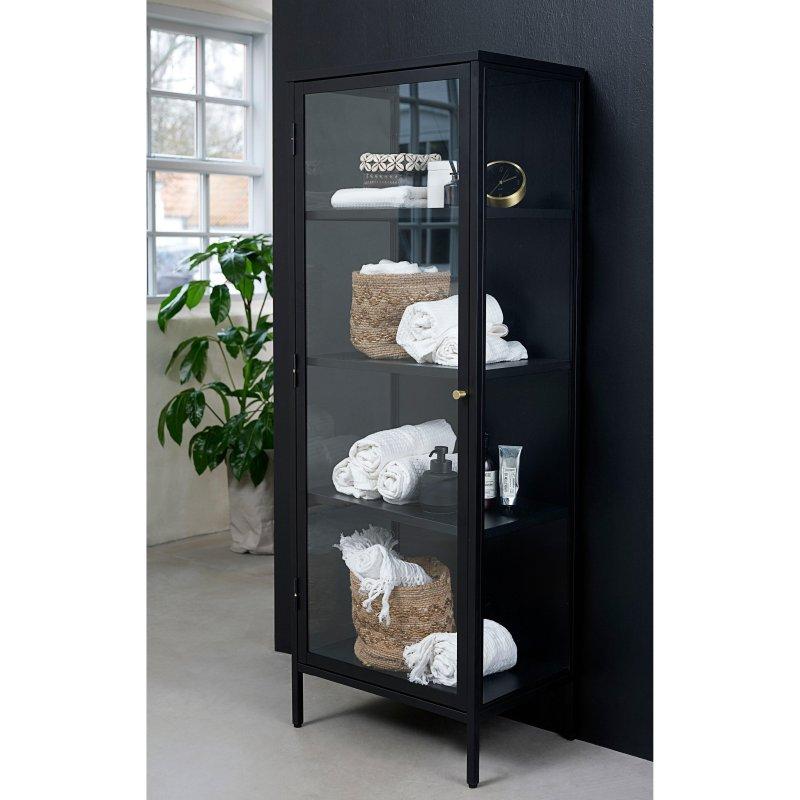 Siyah Metal Cam Kapaklı 4 Raflı Kitaplık - 161x91x41 cm - 320598