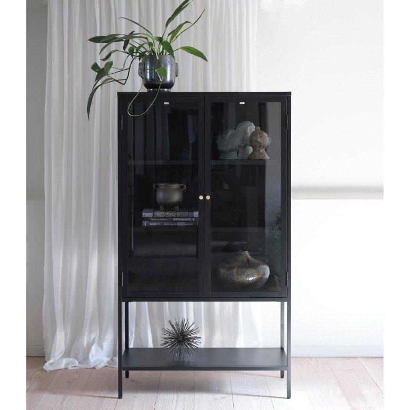 Siyah Metal Cam Kapaklı 4 Raflı Kitaplık - 161x91x41 cm - 320598