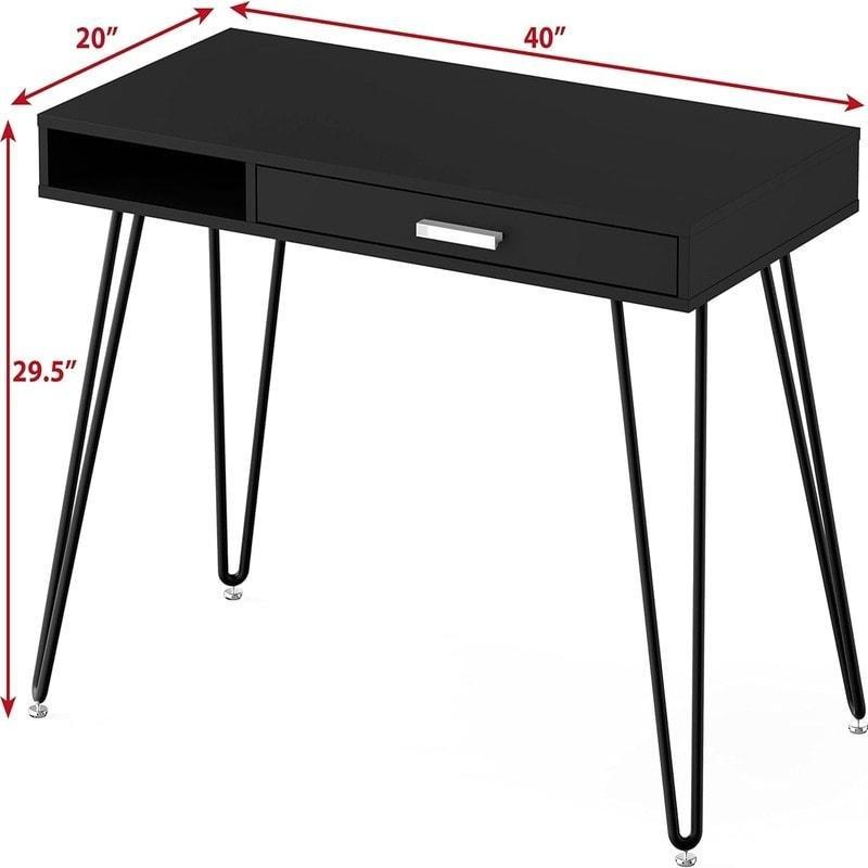 Siyah Metal Çekmeceli Firkete Ayaklı Ofis Masası - 102x51 cm - 326211