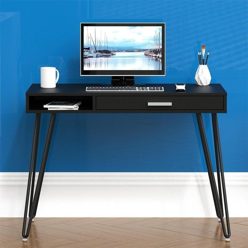 Siyah Metal Çekmeceli Firkete Ayaklı Ofis Masası - 102x51 cm - 326211