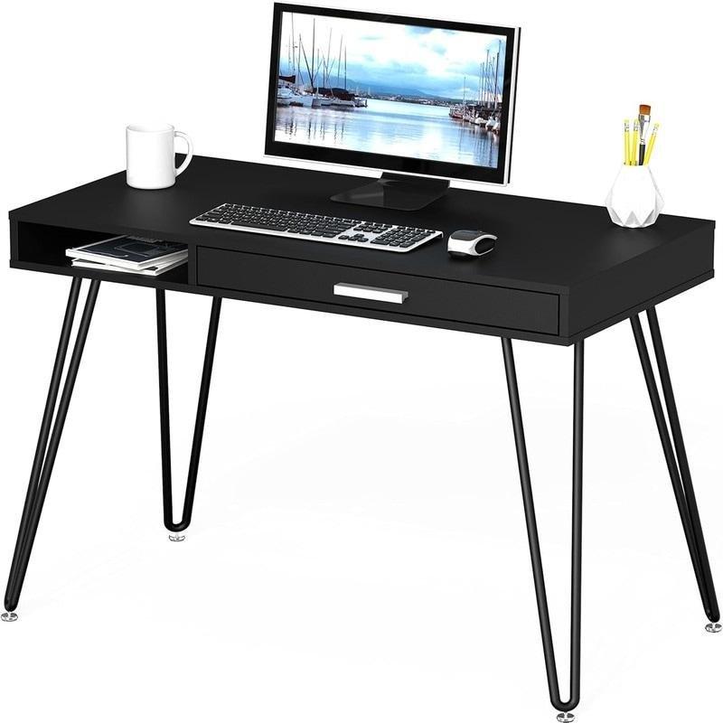 Siyah Metal Çekmeceli Firkete Ayaklı Ofis Masası - 102x51 cm - 326211