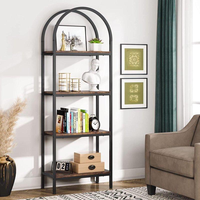 Siyah Metal Çerçeveli Ahşap 4 Raflı Endüstriyel Kitaplık - 60x30x180 cm - 312507