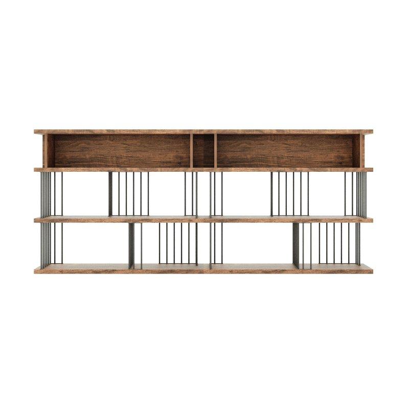 Siyah Metal Çerçeveli Ceviz MDF Endüstriyel Açık Raflı Kitaplık - 240x30x102 cm - 319701