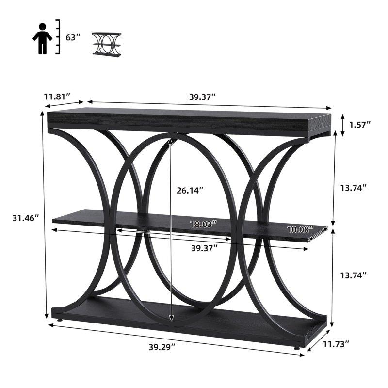 Siyah Metal Çerçeveli Meşe 3 Raflı Oval Dresuar - 100 cm - 331635