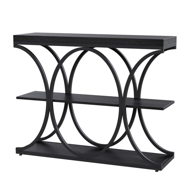 Siyah Metal Çerçeveli Meşe 3 Raflı Oval Dresuar - 100 cm - 331635