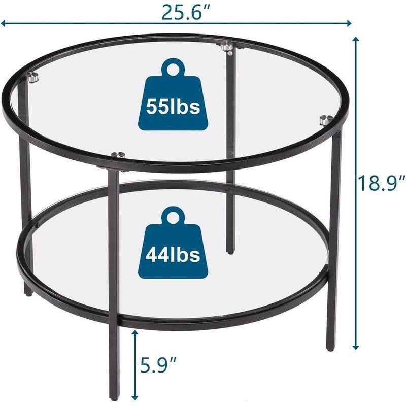 Siyah Metal Çift Katlı Temperli Cam Yuvarlak Orta Sehpa - 65x49 cm - 241360