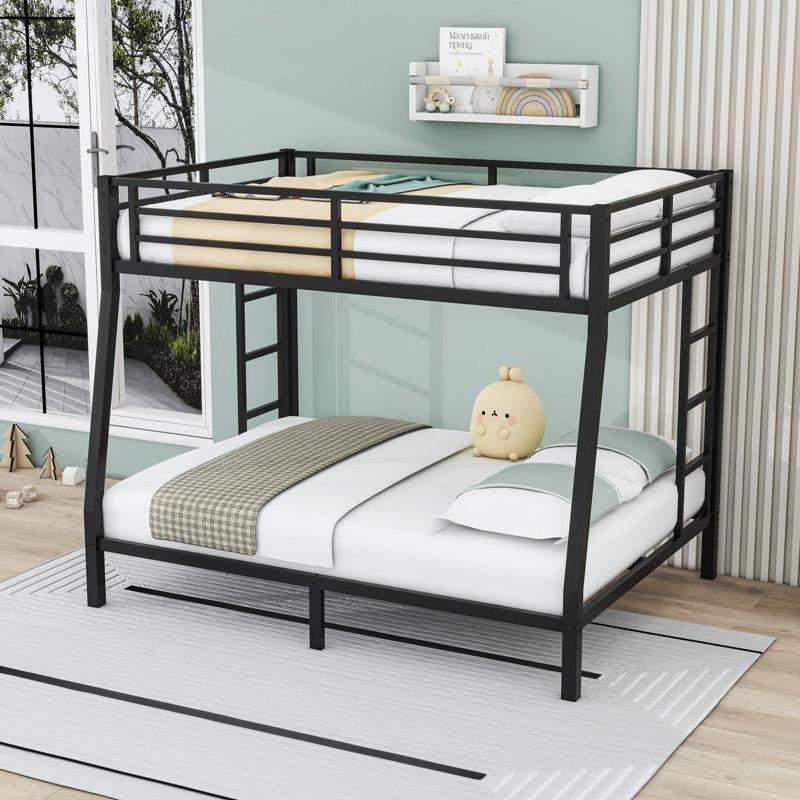 Siyah Metal Çift Merdivenli Full XL ve Queen Yatak Uyumlu Ranza - 160x210 cm - 246146