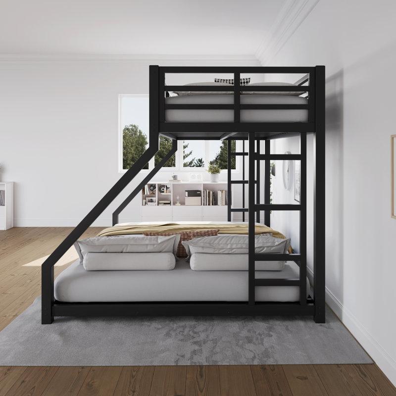 Siyah Metal Çift Taraflı Merdivenli Ranza - 161x211 cm - 248645