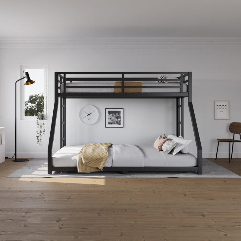 Siyah Metal Çift Taraflı Merdivenli Ranza - 161x211 cm - 248645