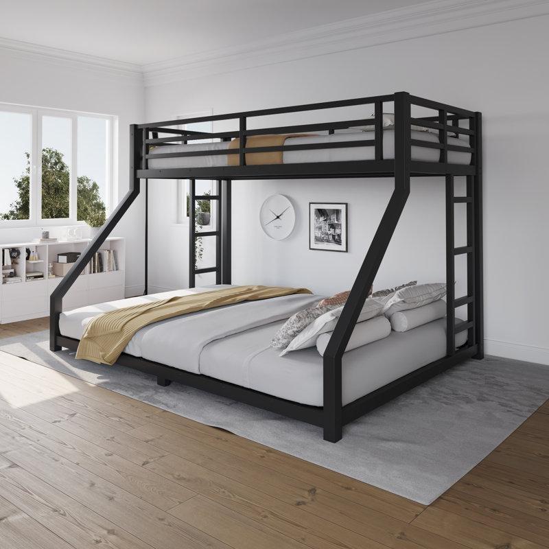 Siyah Metal Çift Taraflı Merdivenli Ranza - 161x211 cm - 248645
