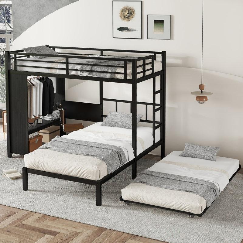 Siyah Metal Dahili Dolaplı Yavru Yataklı Katlanır Masalı Ranza - 247609