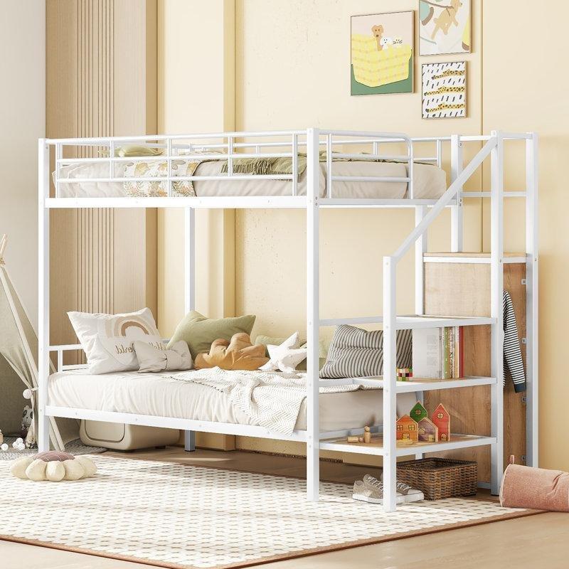 Siyah Metal Dolaplı Raflı Merdivenli Ranza - 105x237 cm - 248822