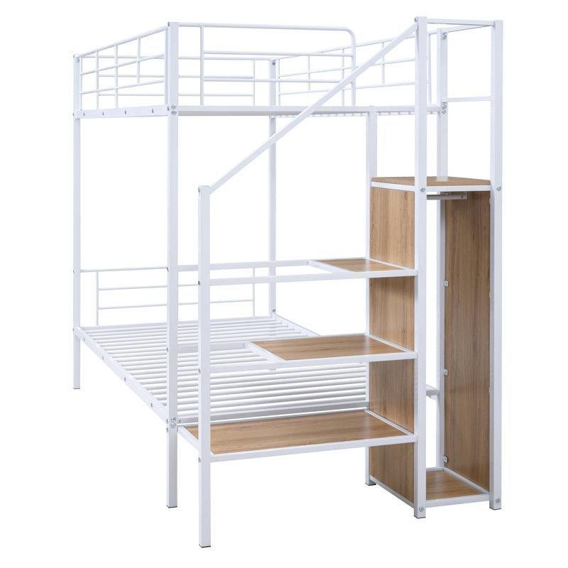 Siyah Metal Dolaplı Raflı Merdivenli Ranza - 105x237 cm - 248822