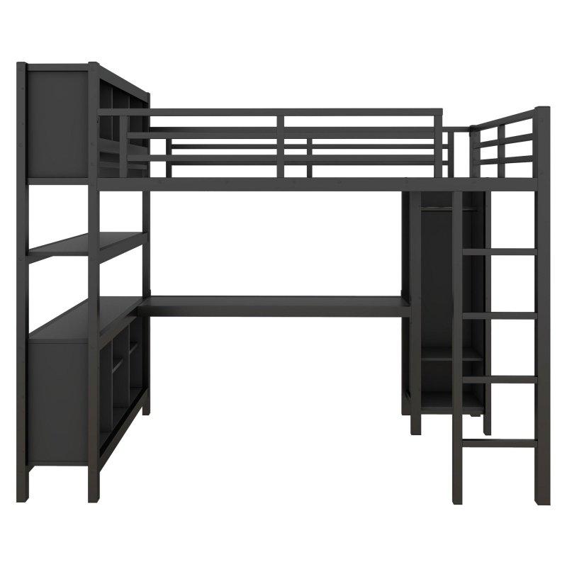 Siyah Metal Dolaplı ve L Tipi Çalışma Masalı Altı Boş Ranza - 249857