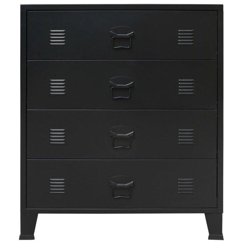 Siyah Metal Endüstriyel 4 Çekmeceli Havalandırma Delikli Şifonyer - 78x40x93 cm - 302717