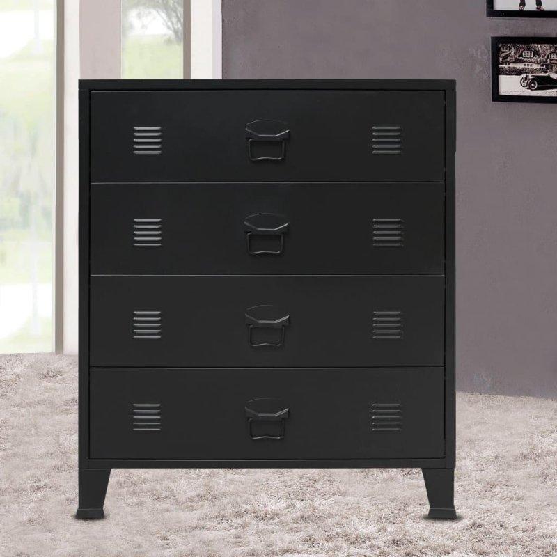 Siyah Metal Endüstriyel 4 Çekmeceli Havalandırma Delikli Şifonyer - 78x40x93 cm - 302717