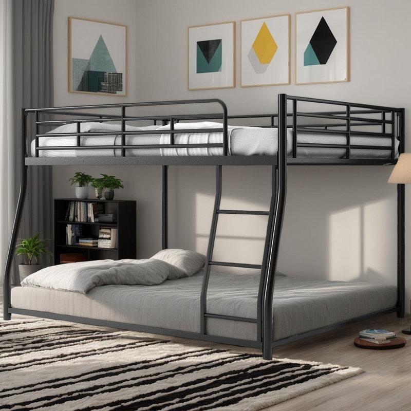 Siyah Metal Full XL Üzeri Queen Merdivenli Ranza - 159x210 cm - 246332