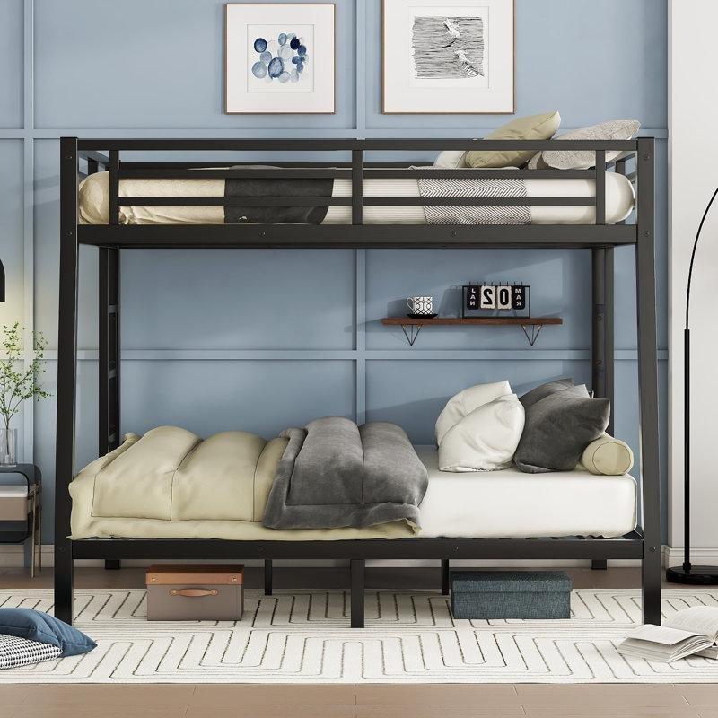 Siyah Metal Full XL ve Queen Yataklı Çift Merdivenli Ranza - 160x210 cm - 246302