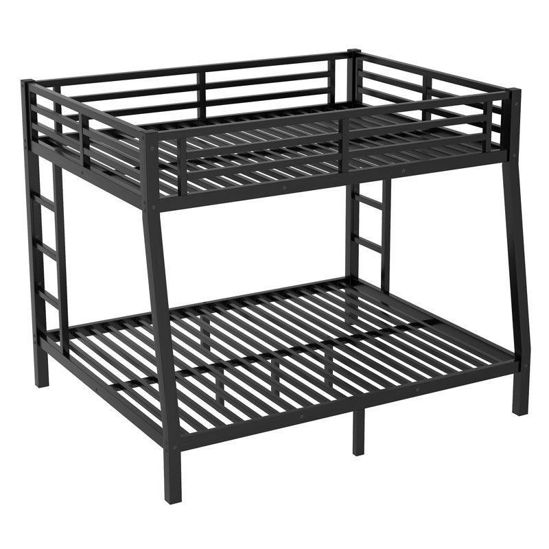 Siyah Metal Full XL ve Queen Yataklı Çift Merdivenli Ranza - 160x210 cm - 246302
