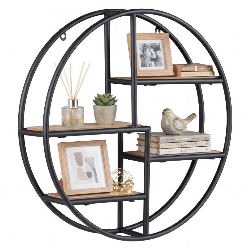 Siyah Metal Geometrik Tasarım Yuvarlak 4 Raflı Duvara Monte Kitaplık - 56 cm - 314065