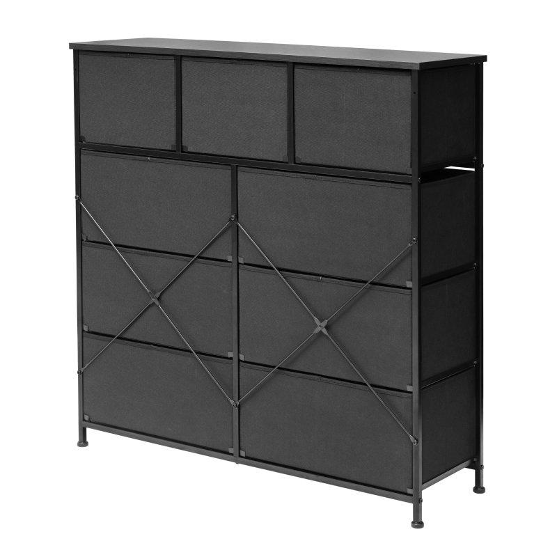 Siyah Metal İskeletli MDF Tablalı 9 Kumaş Çekmeceli Şifonyer - 101x31x101 cm - 295077
