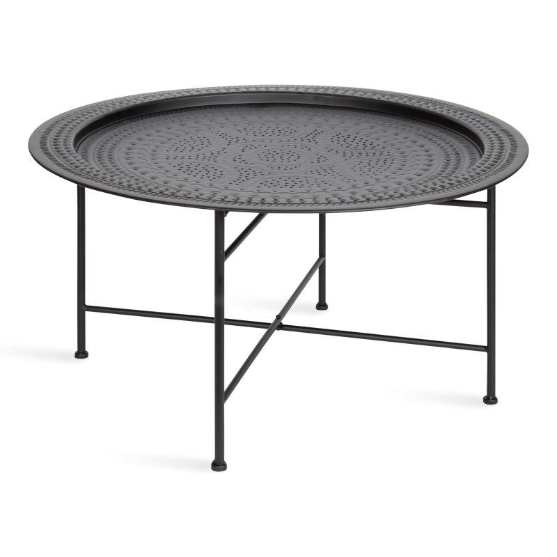 Siyah Metal Kabartma Desenli X-Çapraz Ayaklı Yuvarlak Orta Sehpa - 72x39 cm - 242118