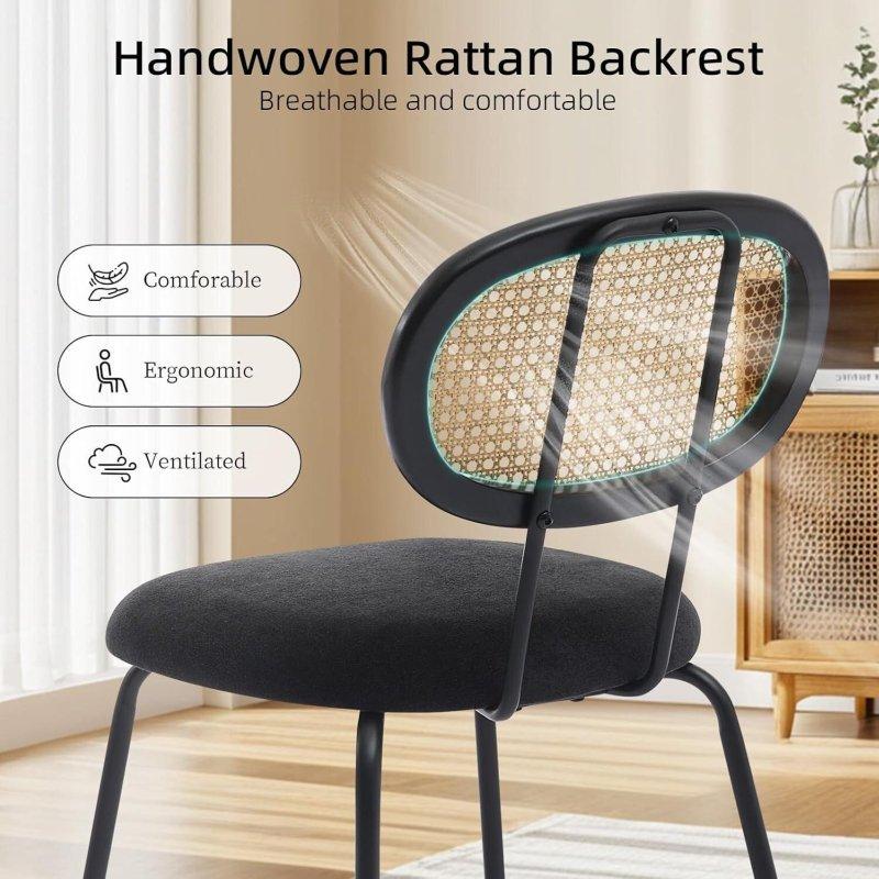 Siyah Metal Kadife Döşemeli 3lü Set Rattan Sandalye - 251965