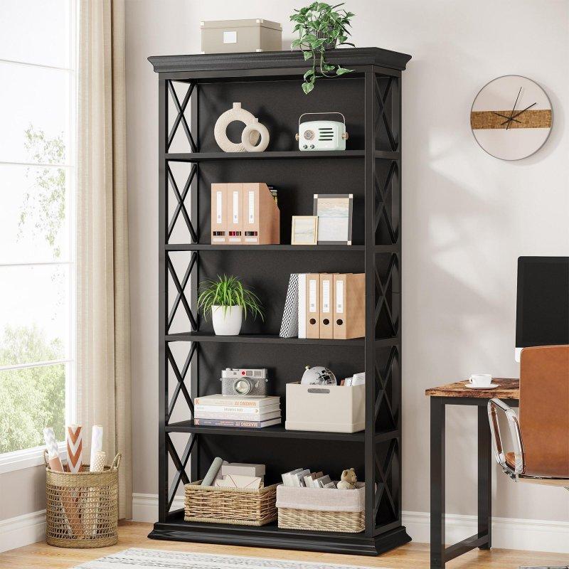 Siyah Metal Kahverengi MDF 6 Raflı Çapraz Detaylı Endüstriyel Kitaplık - 180 cm - 318965
