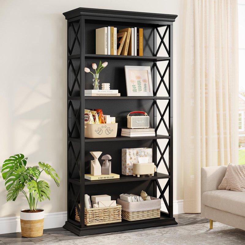 Siyah Metal Kahverengi MDF 6 Raflı Çapraz Detaylı Endüstriyel Kitaplık - 180 cm - 318965