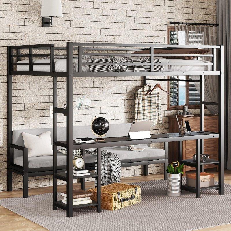 Siyah Metal Katlanır Kanepeli Çalışma Masalı LED ve USBli Ranza - 213x161 cm - 250411