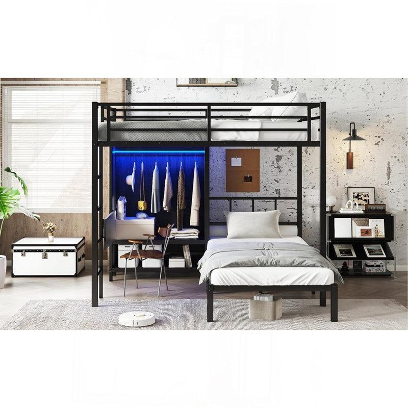 Siyah Metal Katlanır Masalı LED Işıklı Dolaplı Ranza - 247332