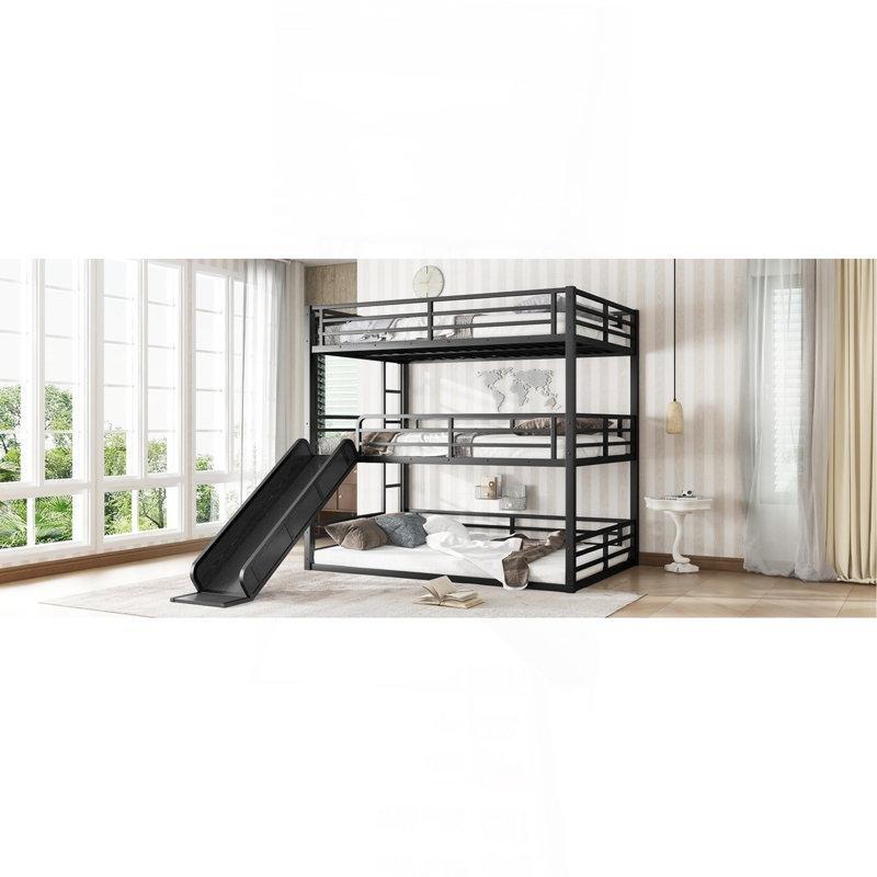 Siyah Metal Kaydıraklı Üç Katlı Ranza - 200x298x198 cm - 246266