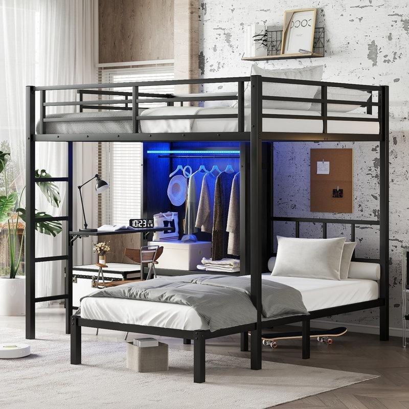 Siyah Metal L Tipi Katlanır Masalı LED Işıklı Dolaplı Ranza - 246168