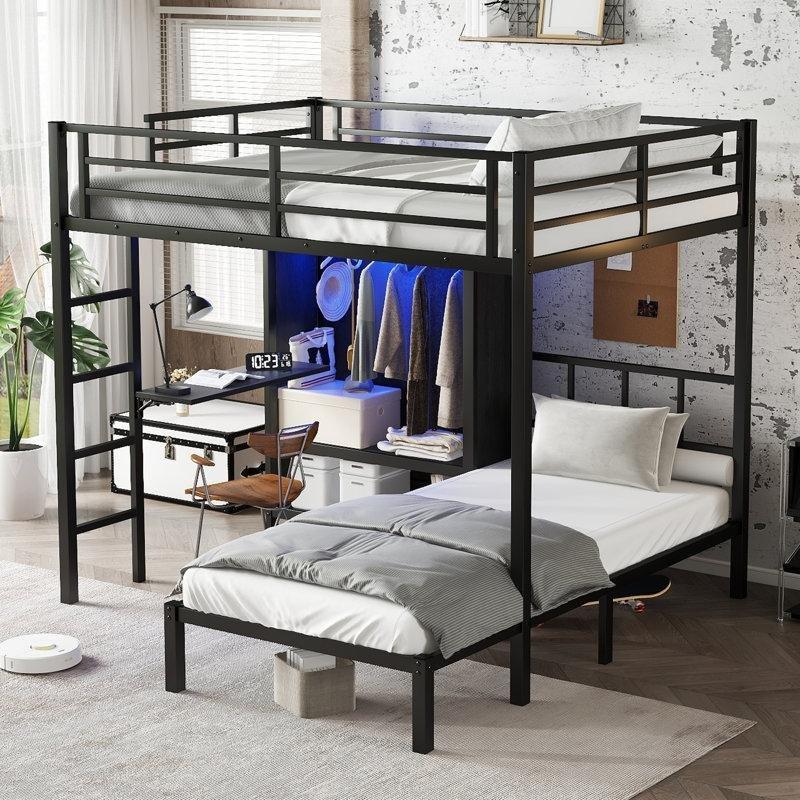 Siyah Metal L Tipi Katlanır Masalı LED Işıklı Dolaplı Ranza - 246168