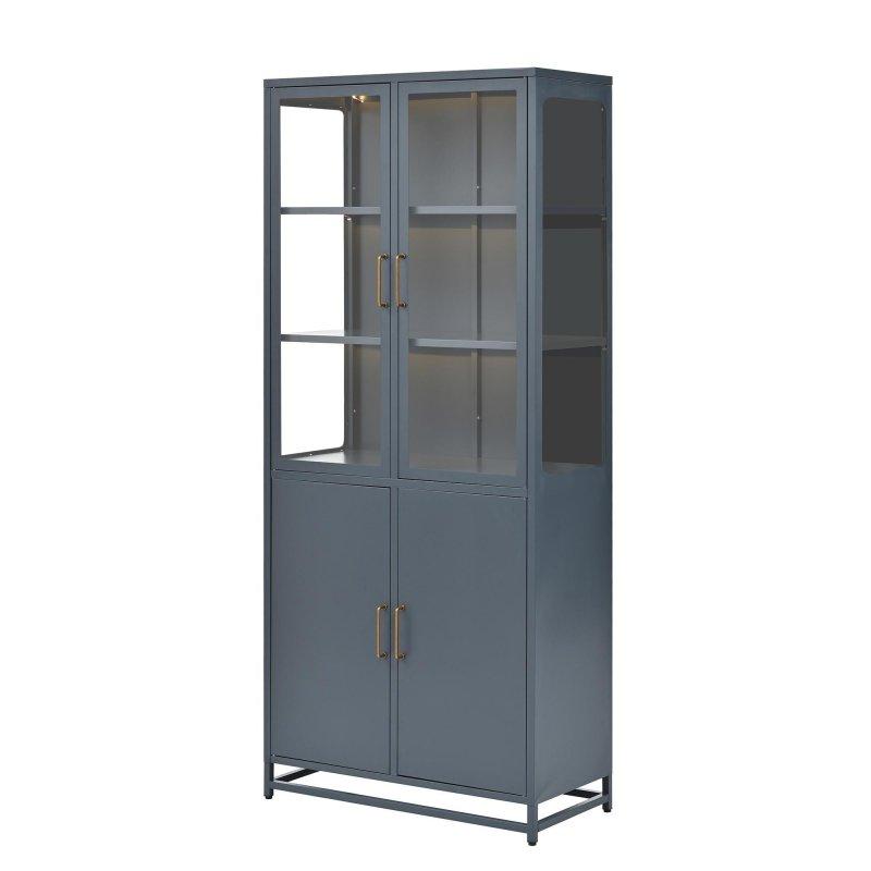 Siyah Metal LED Aydınlatmalı Cam Kapaklı Kitaplık - 85x195x41 cm - 318368