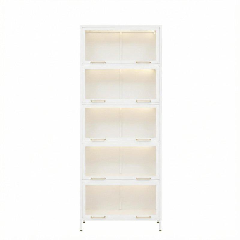 Siyah Metal LED Işıklı Cam Kapaklı 5 Raflı Kitaplık - 78x37x195 cm - 317879