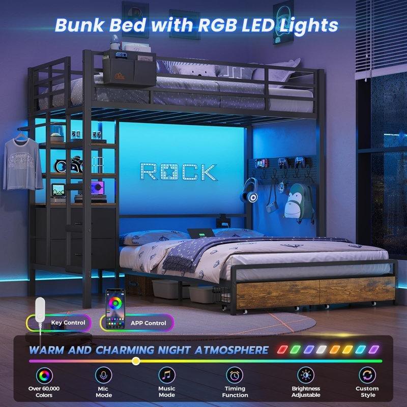 Siyah Metal LED Işıklı Şarj İstasyonlu Çekmeceli L Ranza - 248237