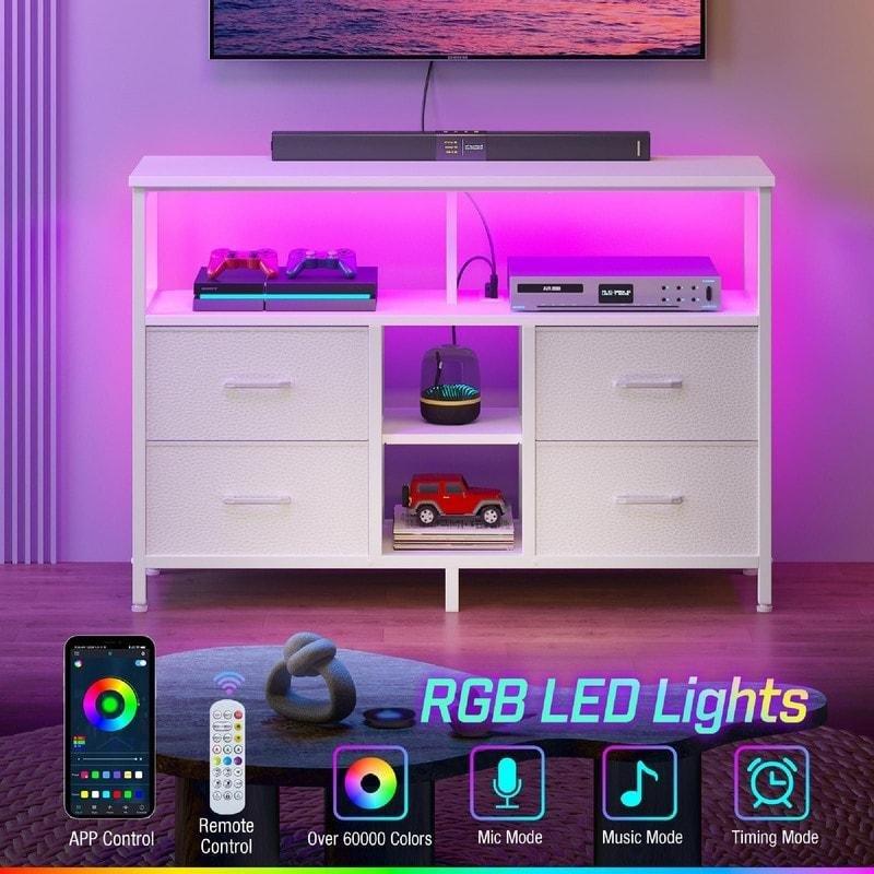 Siyah Metal LED Işıklı ve Prizli 4 Çekmeceli Medya Şifonyeri - 310725