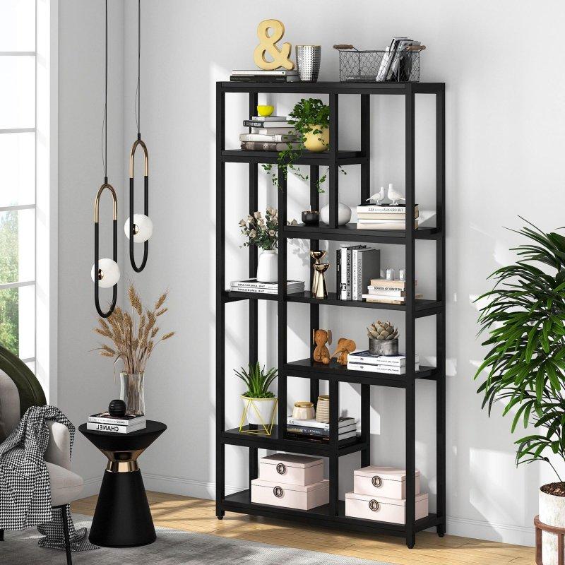 Siyah Metal MDF 7 Raflı Endüstriyel Kitaplık - 100x200x30 cm - 319960