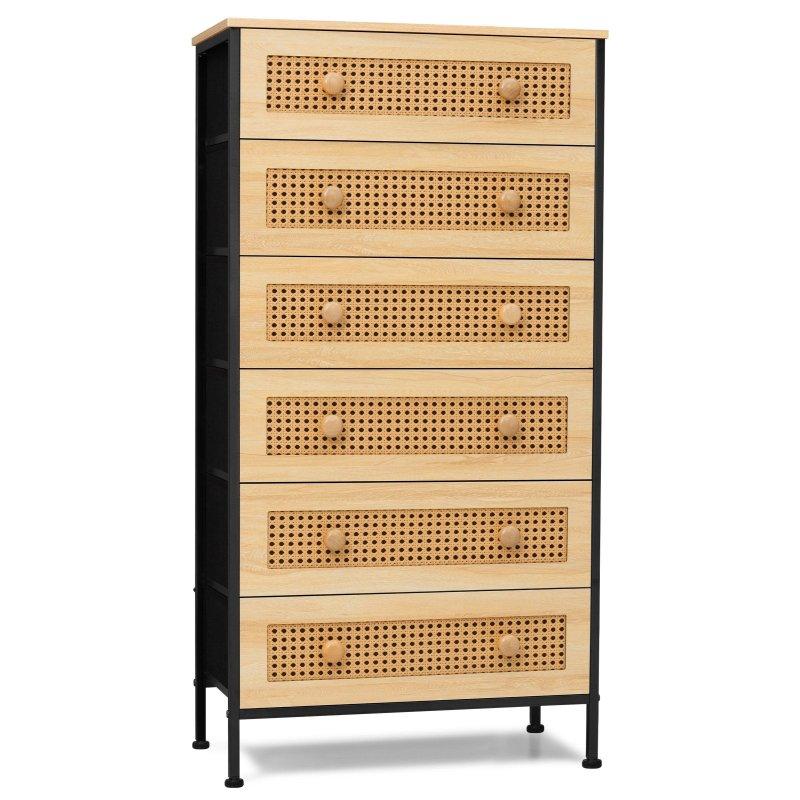 Siyah Metal Rattan Desenli 6 Çekmeceli Dikey Şifonyer - 60x30x117 cm - 302495