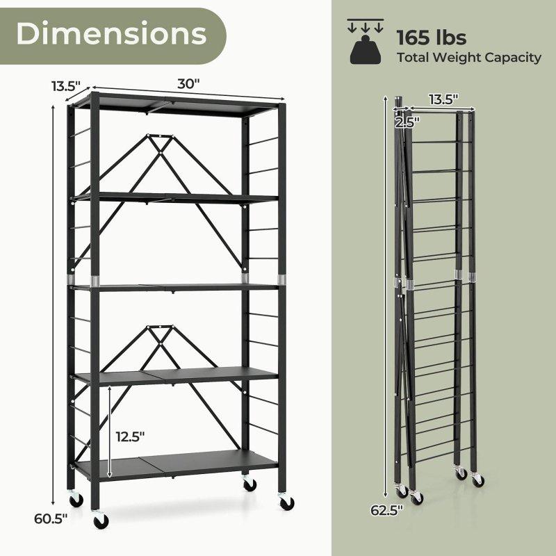 Siyah Metal Tekerlekli Katlanabilir Ayarlanabilir Raflı Kitaplık - 77x35x154 cm - 314047