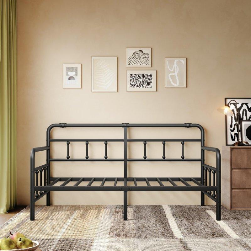 Siyah Metal Top Başlıklı Çelik Latalı Daybed Karyola - 202x98 cm - 330645