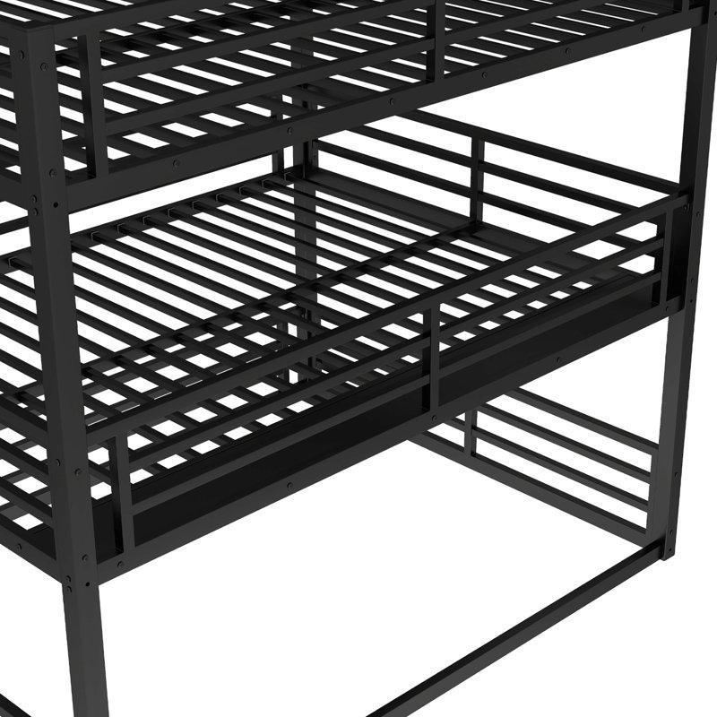 Siyah Metal Üç Yataklı Korumalıklı Ranza - 200x161x211 cm - 246524