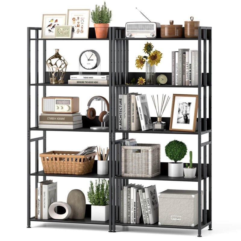 Siyah Metal ve Ahşap 5 Raflı Ayarlanabilir Kitaplık - 158 cm - 313330