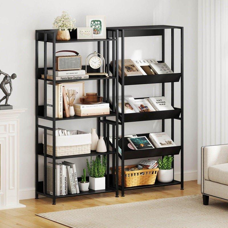 Siyah Metal ve Ahşap 5 Raflı Ayarlanabilir Kitaplık - 158 cm - 313330