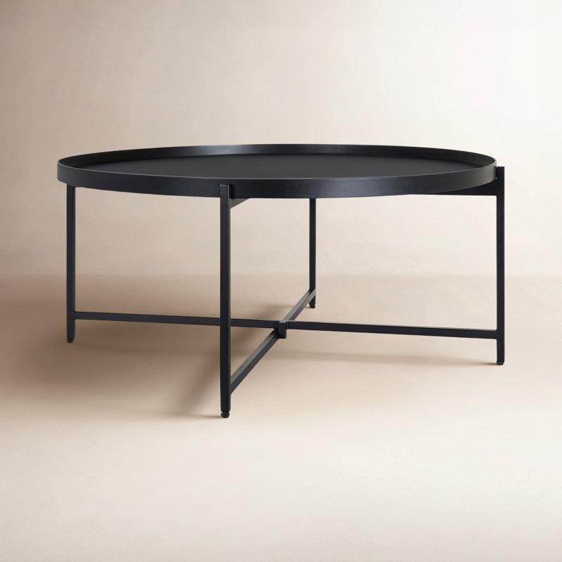 Siyah Metal ve Ahşap Çapraz Ayaklı Çıkarılabilir Tepsili Yuvarlak Orta Sehpa - 82 cm - 243781