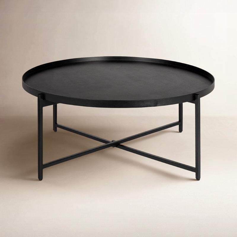 Siyah Metal ve Ahşap Çapraz Ayaklı Çıkarılabilir Tepsili Yuvarlak Orta Sehpa - 82 cm - 243781