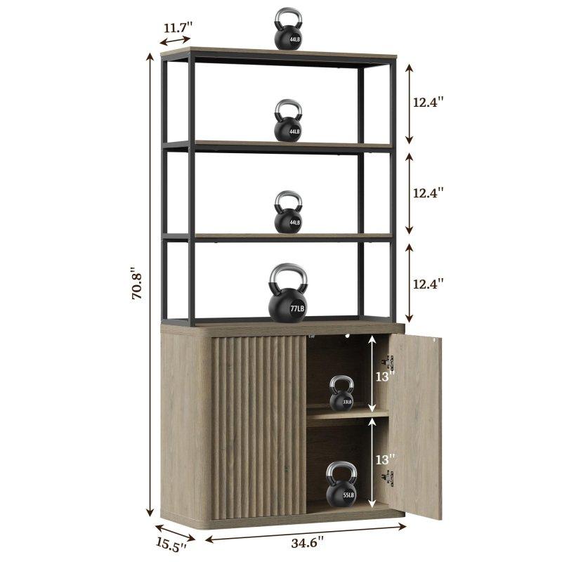 Siyah Metal ve Ahşap Kapaklı 5 Raflı Kitaplık - 180 cm - 315538